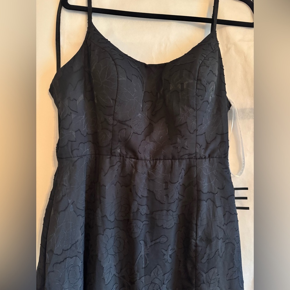 Azazie Black Floral Jacquard Spaghetti Strap Wedding Dress with Side Slit - Picture 6 of 10